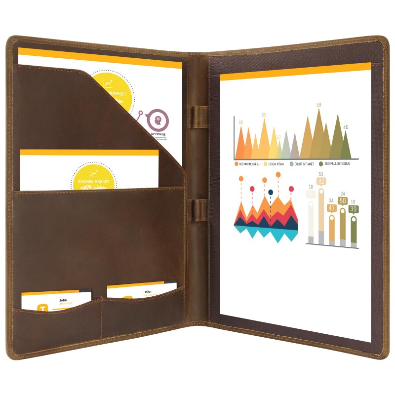 Ringsun Leather Portfolio Organizer for Men Women  Leather Padfolio Business Resume Legal Pad Portfolio Notebook Binder for A4/Pad  Leather Folio Leather Folder  Brown - Image 1
